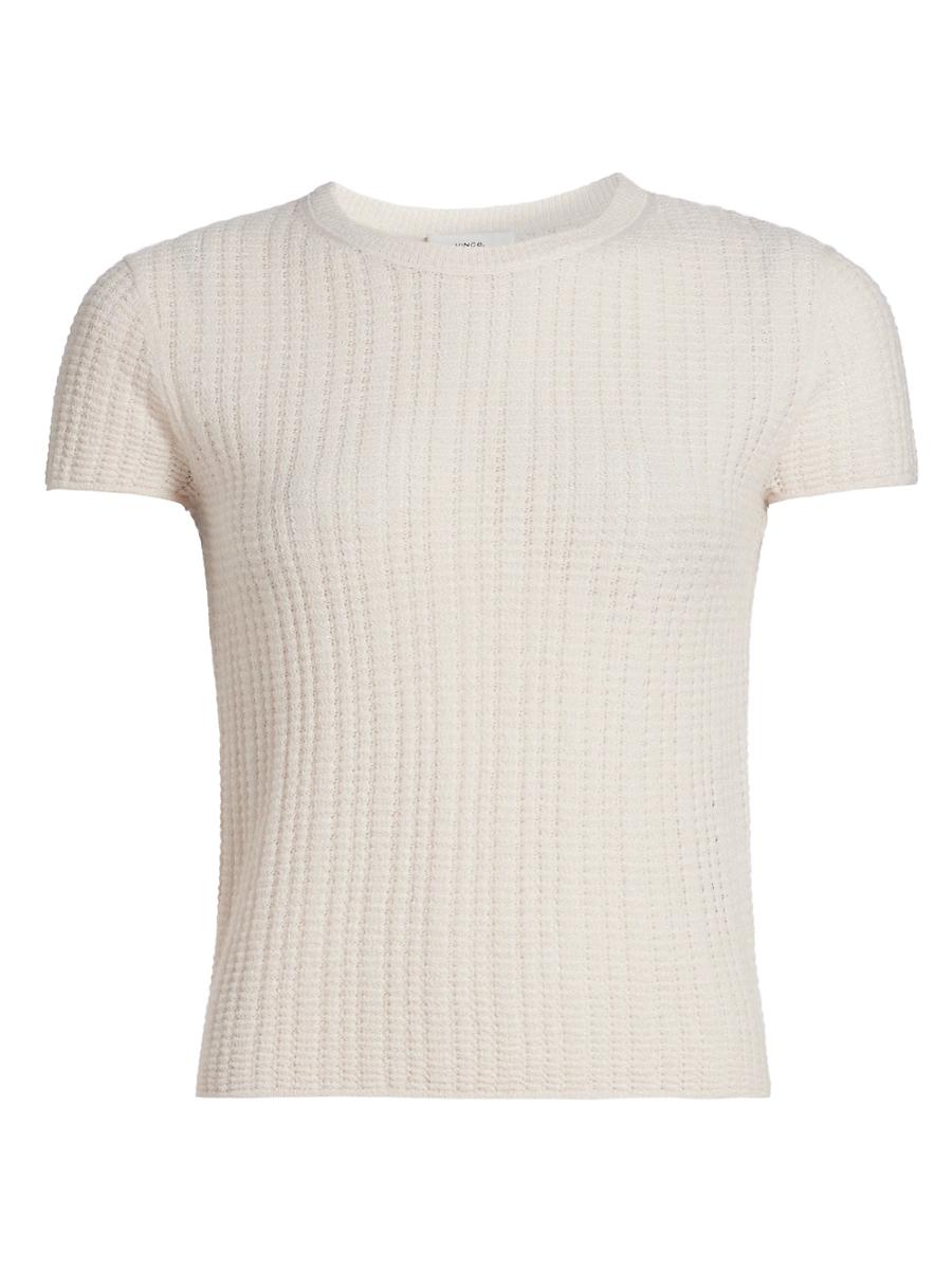 Womens Waffle Knit Short-Sleeve Sweater Product Image