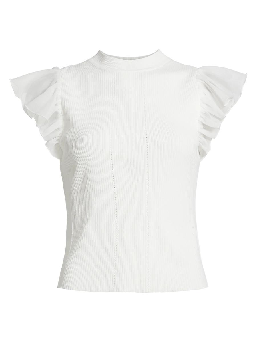 Womens Rib-Knit Flutter-Sleeve Top Product Image