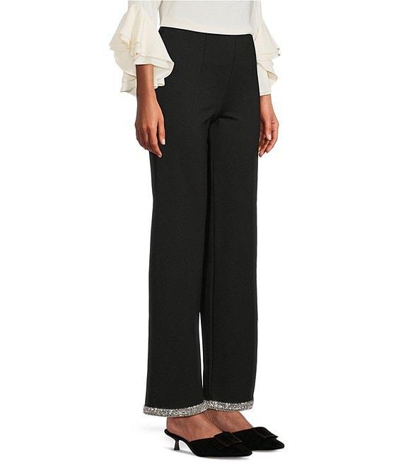 Slim Factor by Investments Ponte Knit No Waist Wide Leg Beaded Hem Pants Product Image