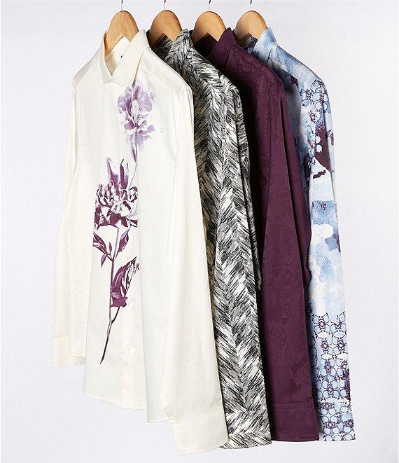 Murano Inflorescence Collection Slim Fit Herringbone Long Sleeve Woven Shirt Product Image