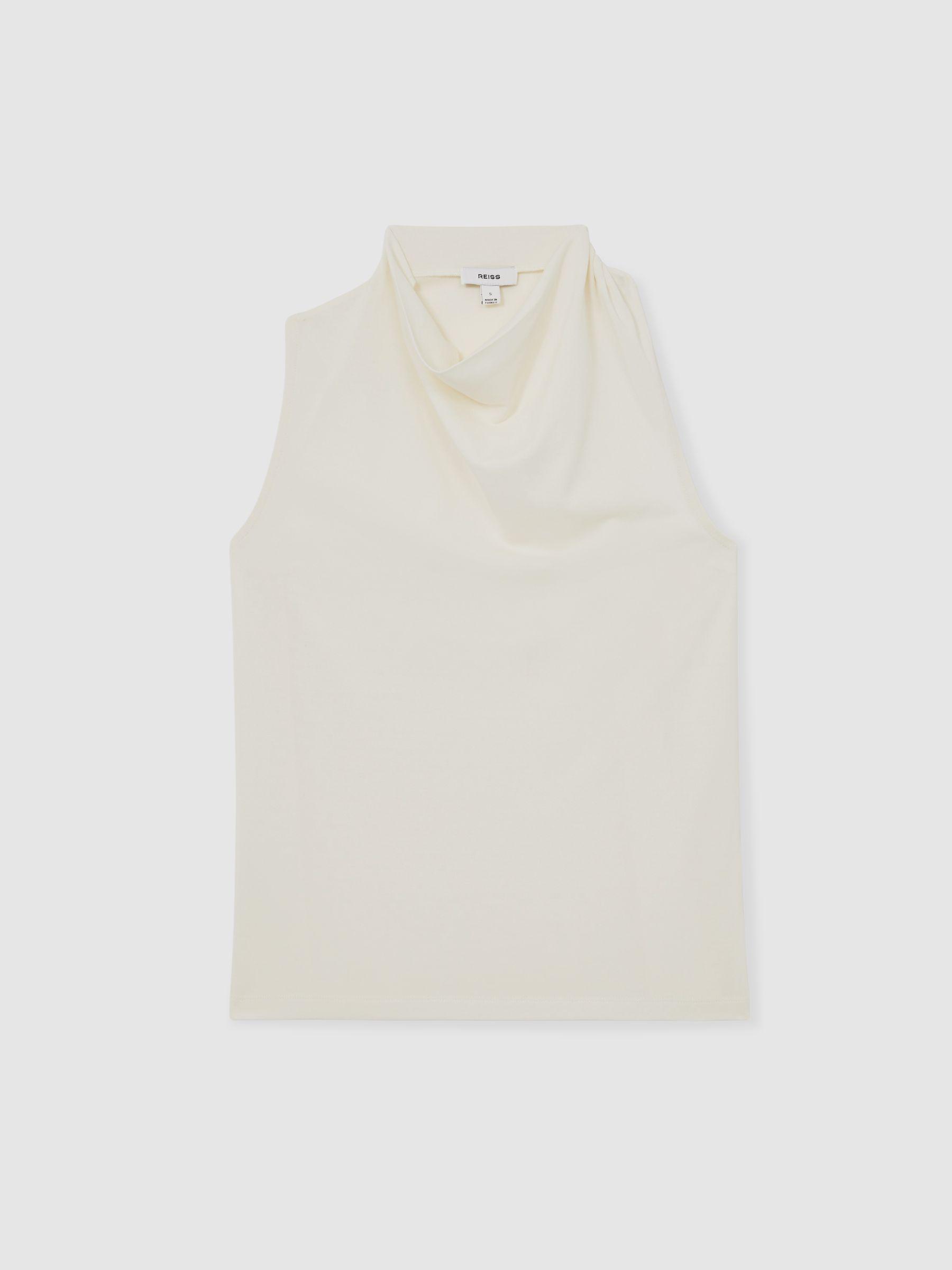 Cotton-Blend Cowl-Neck Sleeveless Top in Ivory Product Image