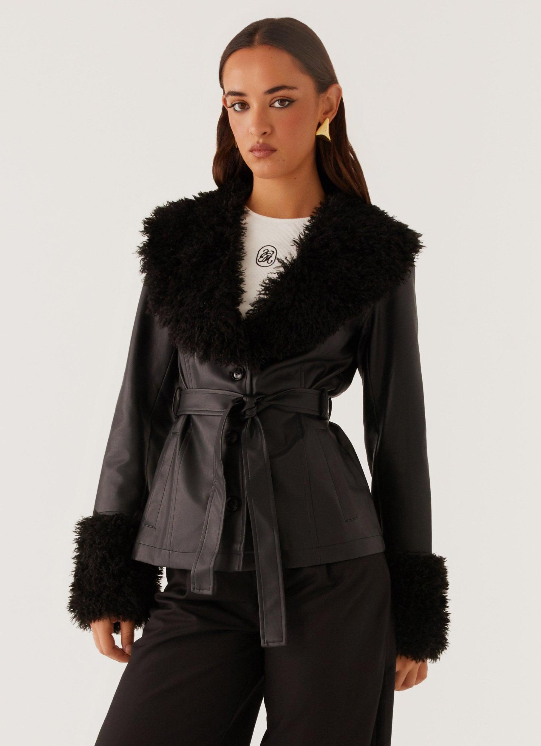 Street Lights Fur Trim Jacket - Black Product Image