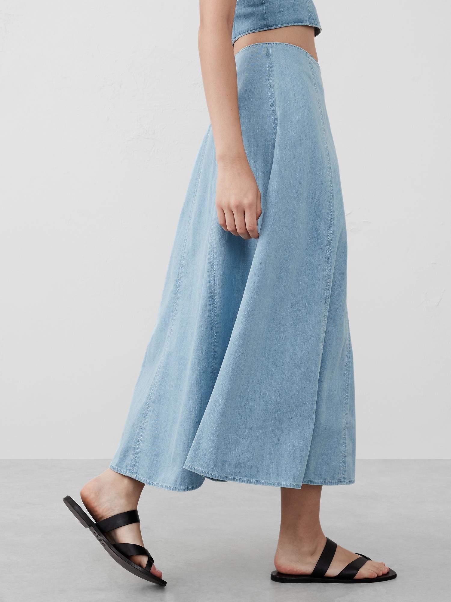 Seamed Denim Midi Skirt Product Image
