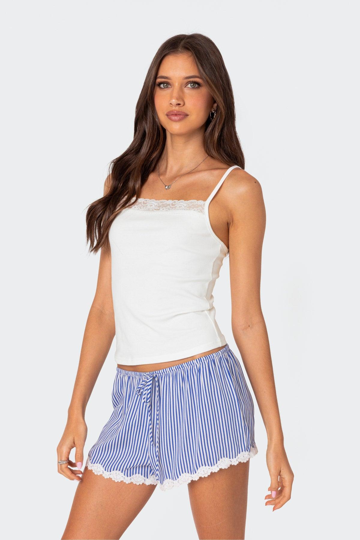 Patty Striped Lace Trim Shorts Product Image