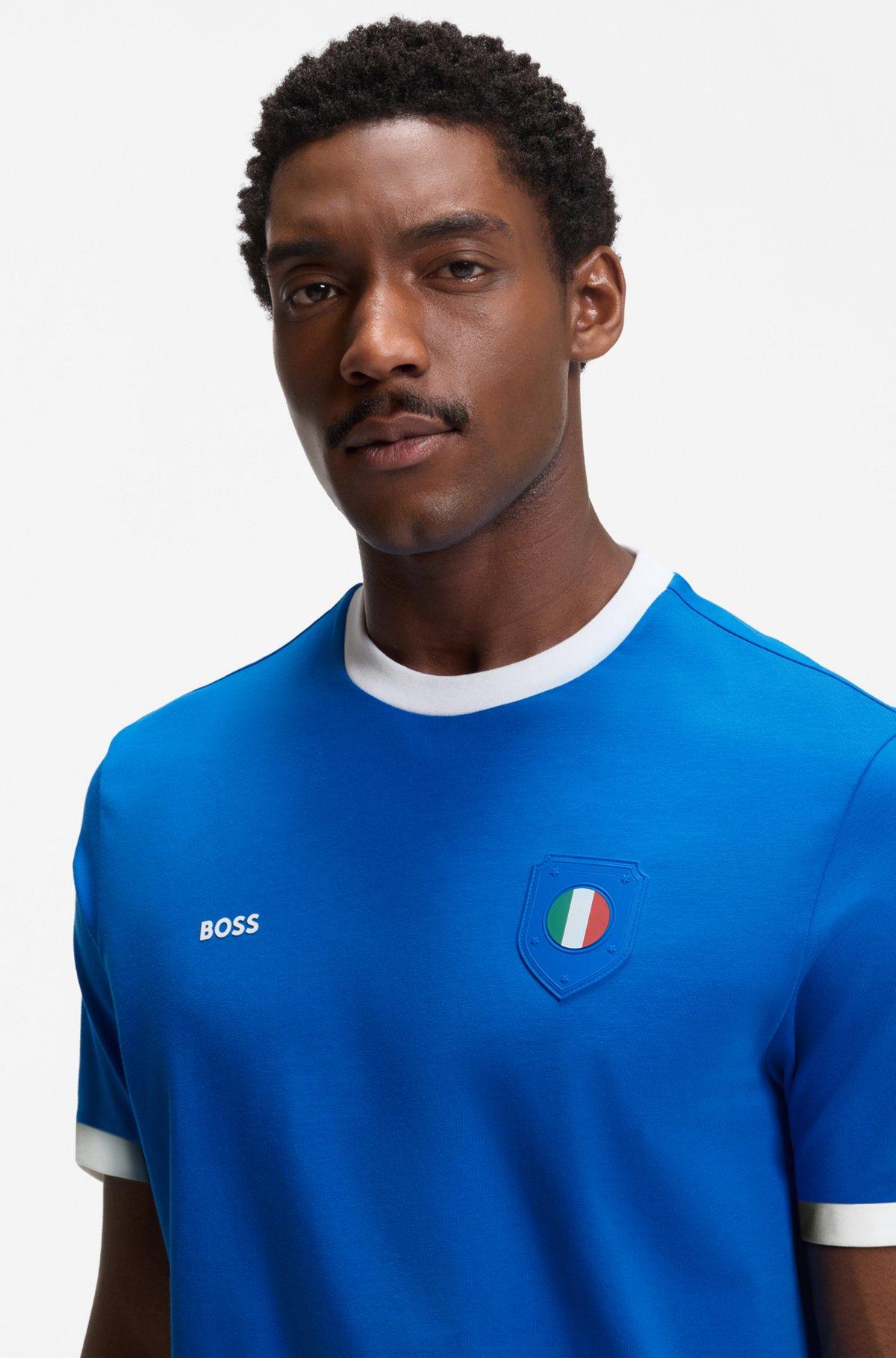 Stretch-cotton T-shirt with country flag and logo Product Image