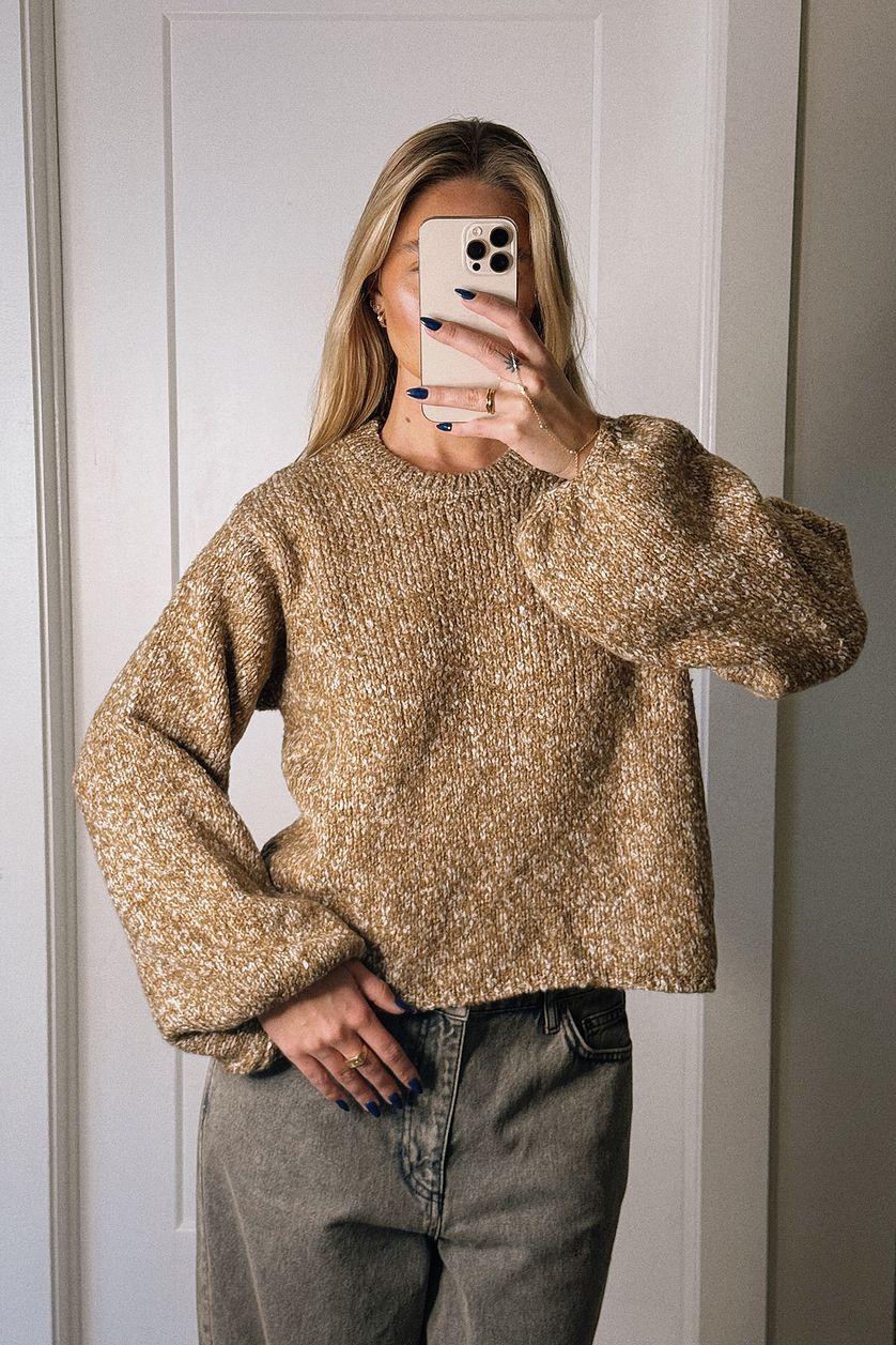 Knitted Open Back Balloon Sleeve Sweater Product Image