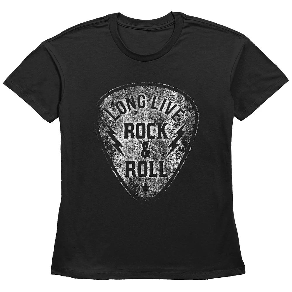Women's Fifth Sun "Long Live Rock & Roll" Distressed Guitar Pick Short Sleeve Graphic Tee, Girl's, Size: Medium, Black Product Image