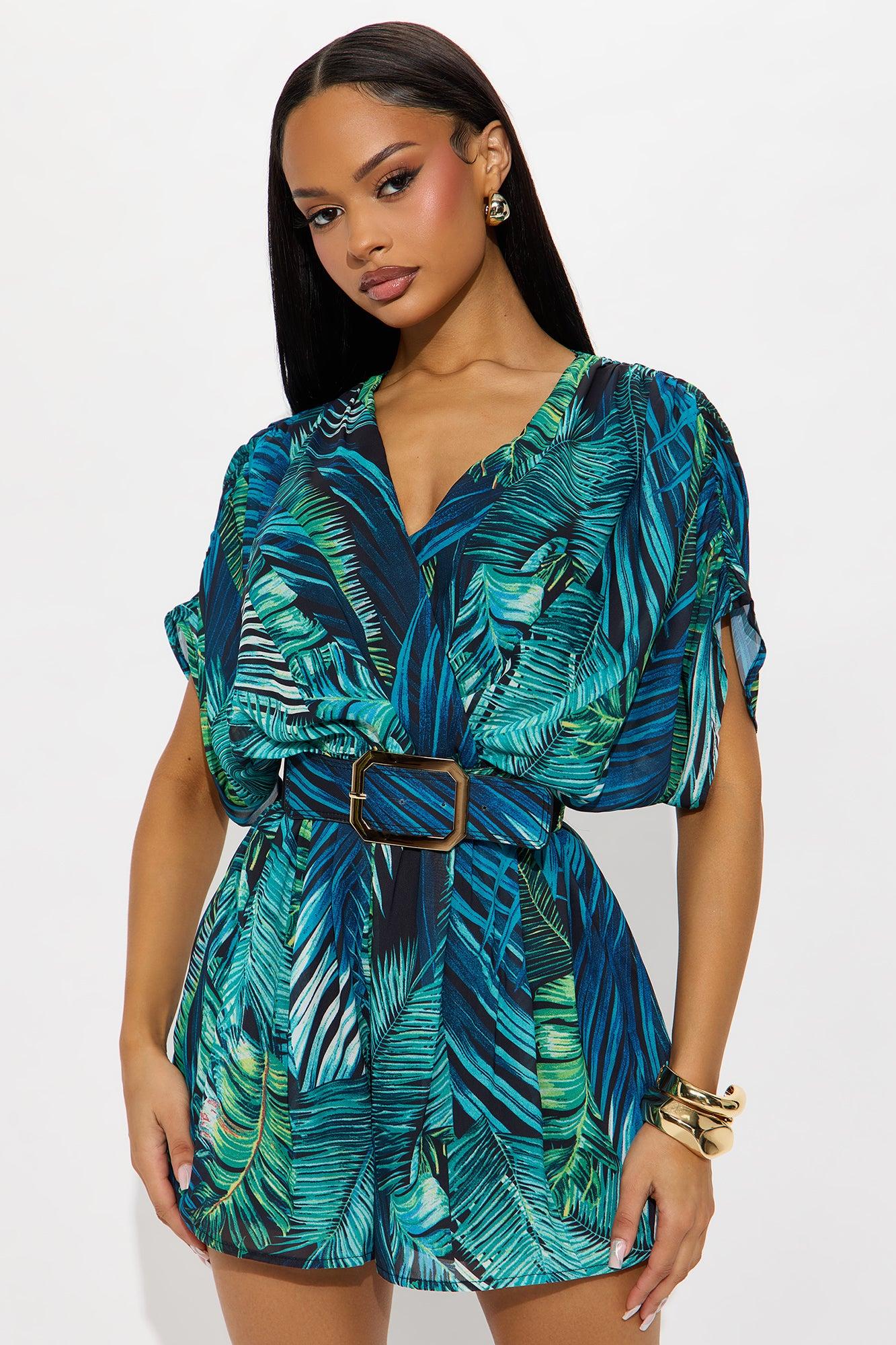 Tropical Breeze Romper - Green/combo Female Product Image