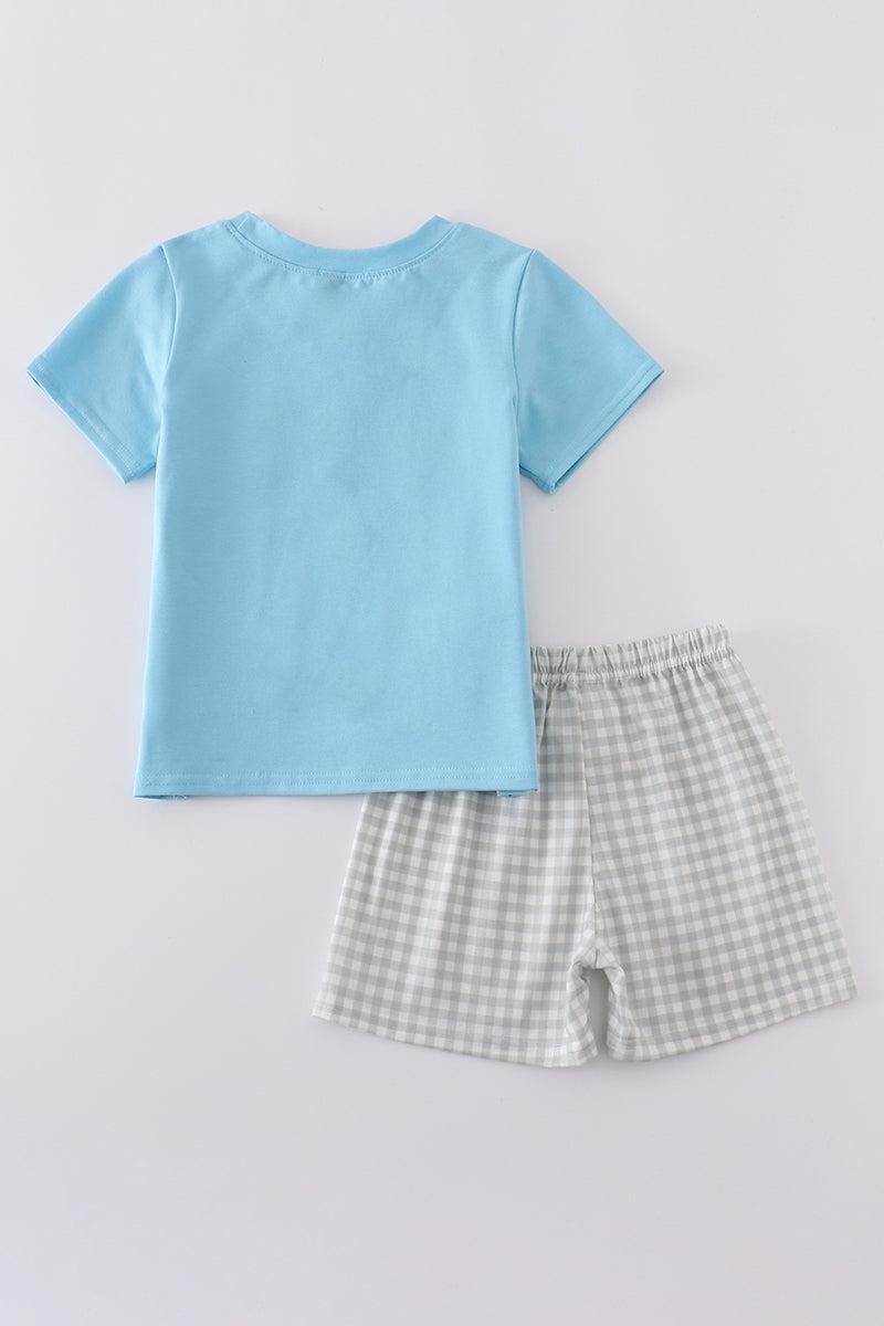 Blue apple french knot shorts set Product Image