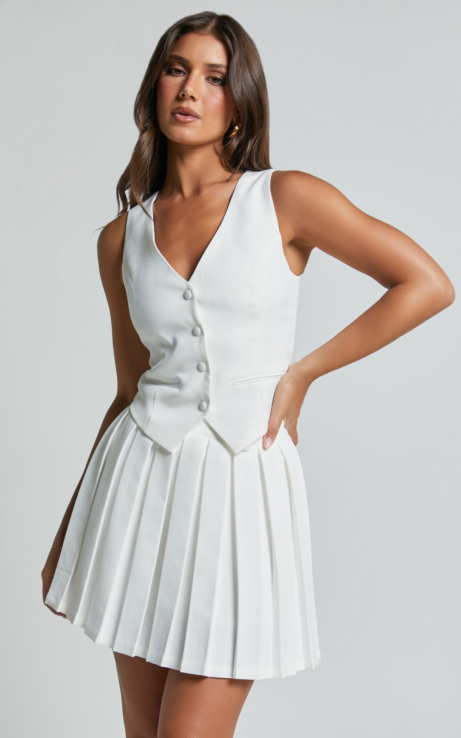 Harlee Vest - Fitted V Neck Tailored Vest Top in White Product Image