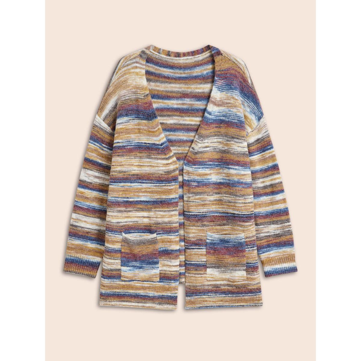 Plus Size Heather Contrast Open Front Pocket Cardigan Multicolor Women Casual Loose Long Sleeve Everyday Cardigans BloomChic 26/4X Product Image