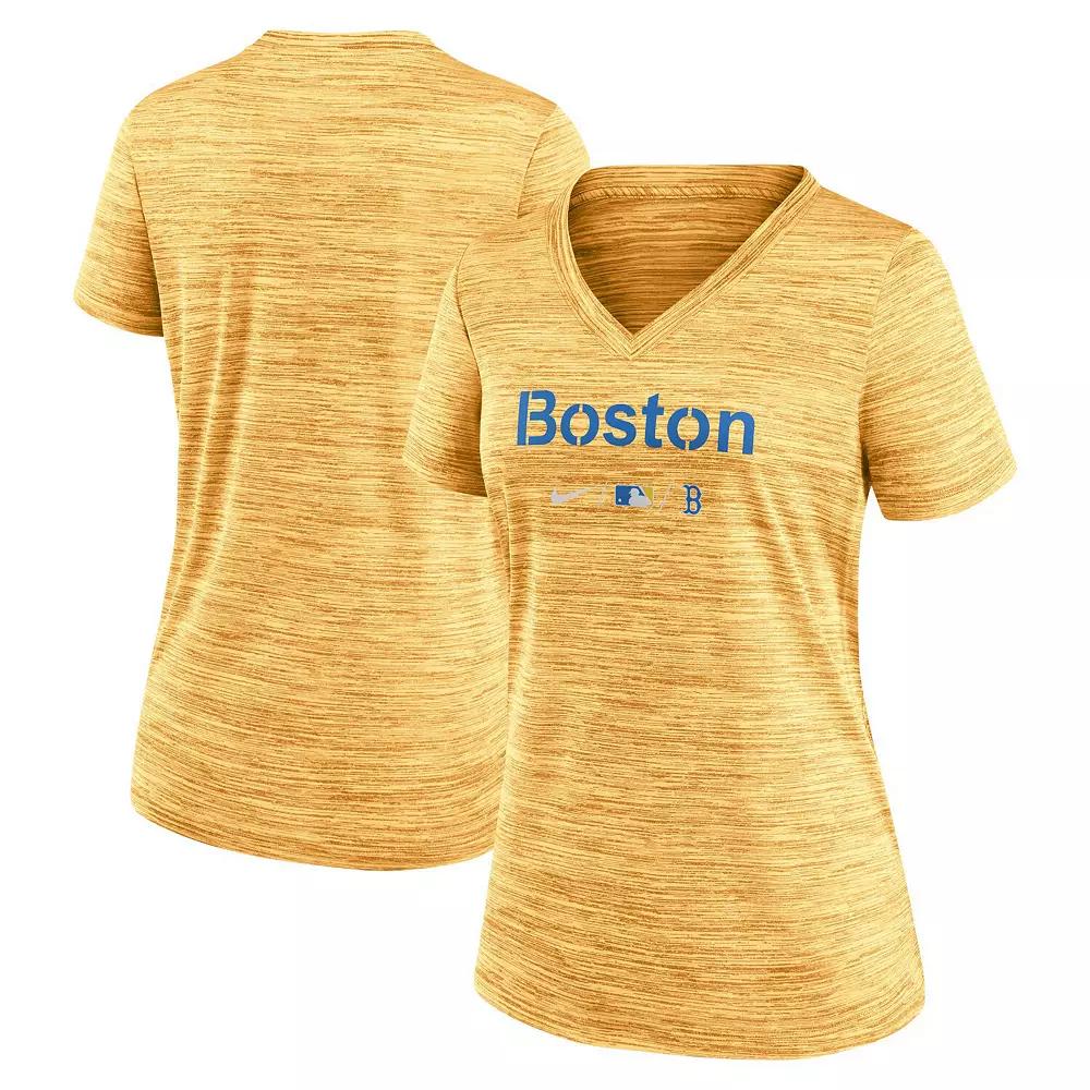 Women's Nike Gold Boston Red Sox MLB City Connect Velocity Space-Dye Performance V-Neck T-Shirt, Size: Small Product Image