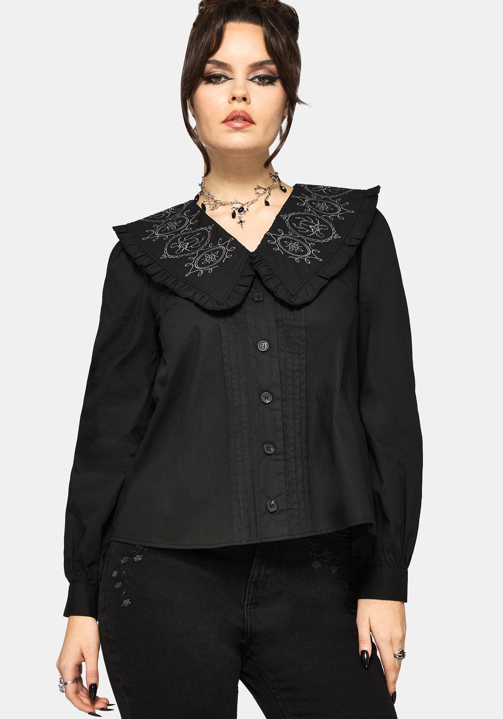 Alira Bug Embroidered Collar Long Sleeved Blouse Product Image