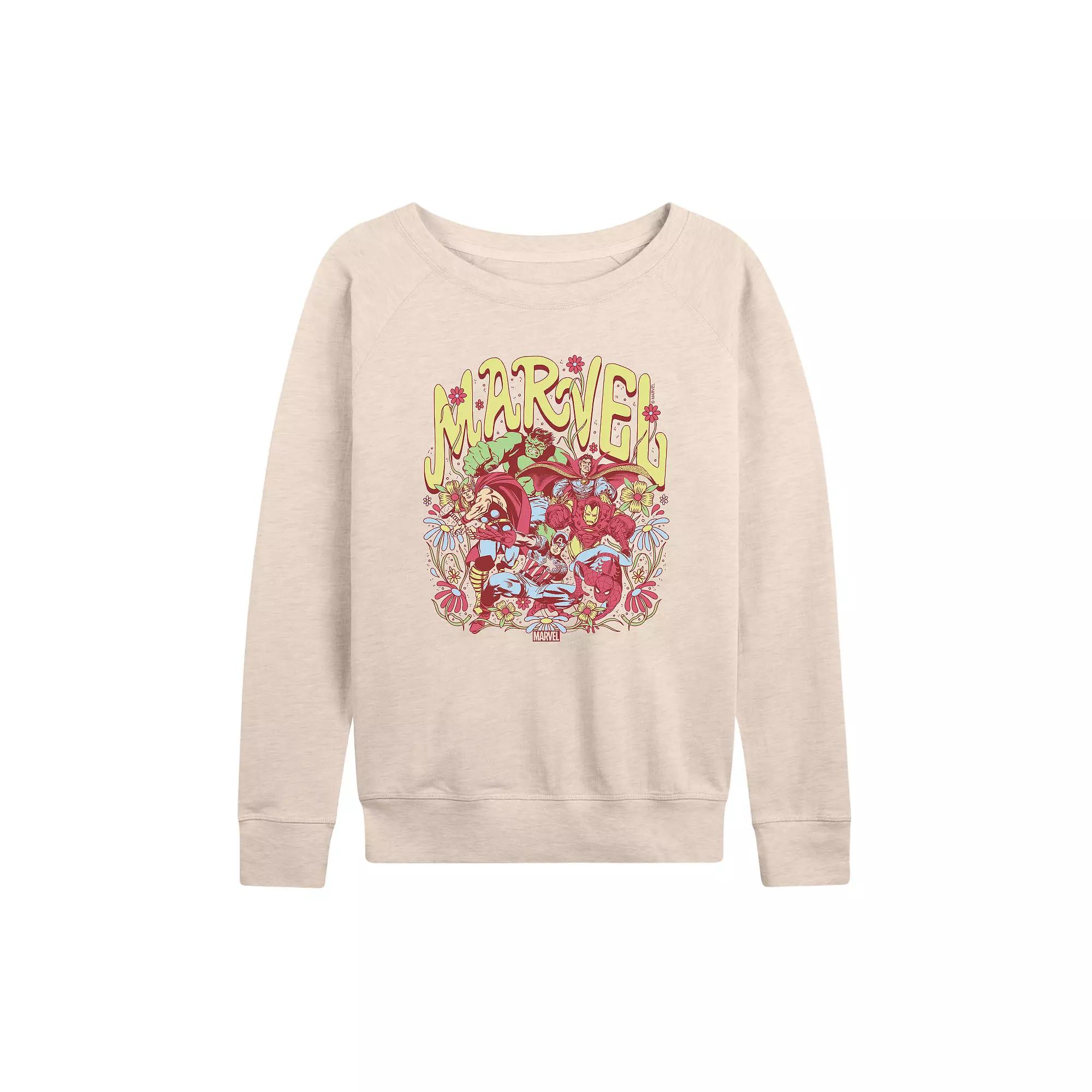 Women's Marvel Vintage Floral French Terry Long Sleeve Tee,  Product Image