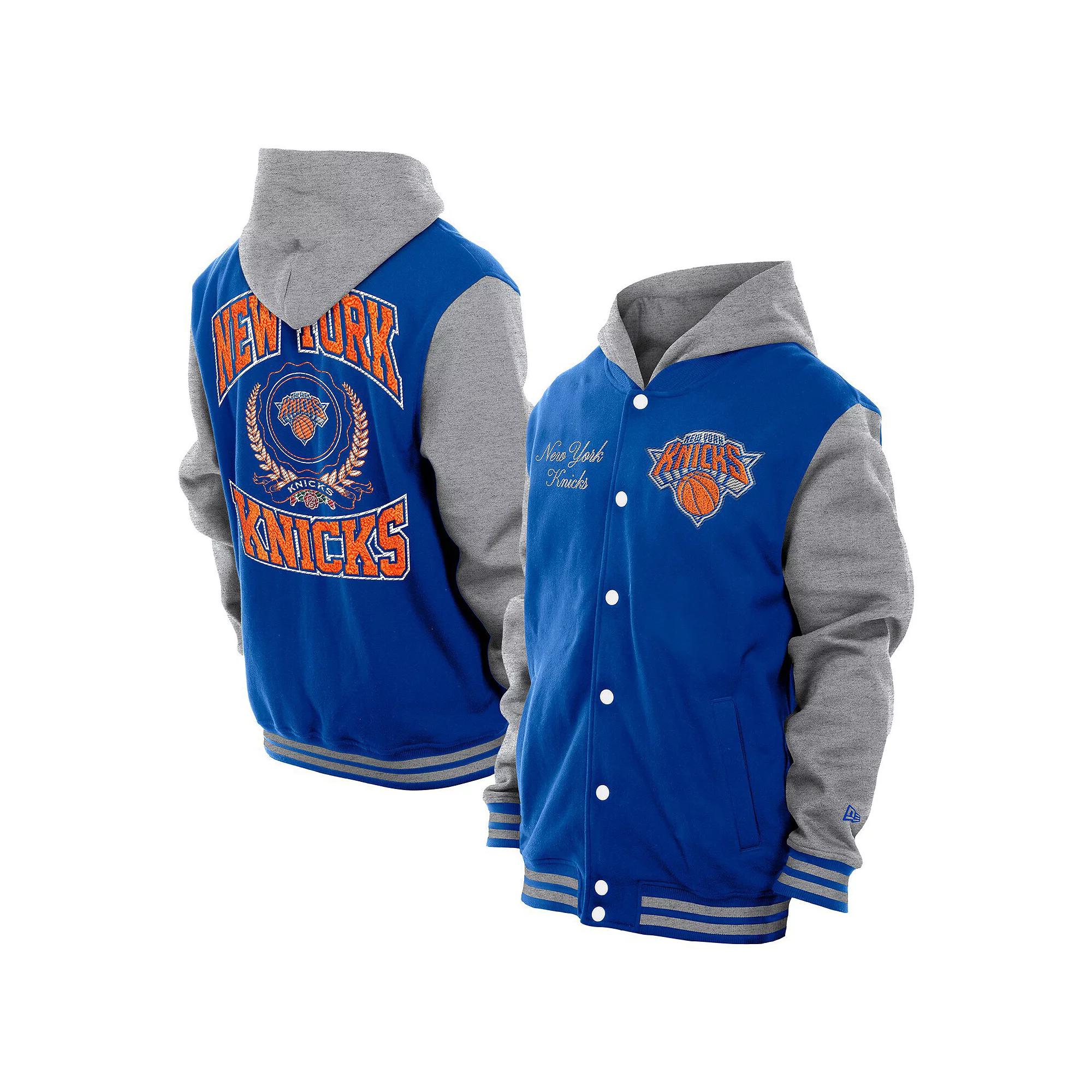 Men's New Era  Blue New York Knicks Throwback Prep Chenille Full-Snap Hooded Varsity Jacket, Size: Small Product Image
