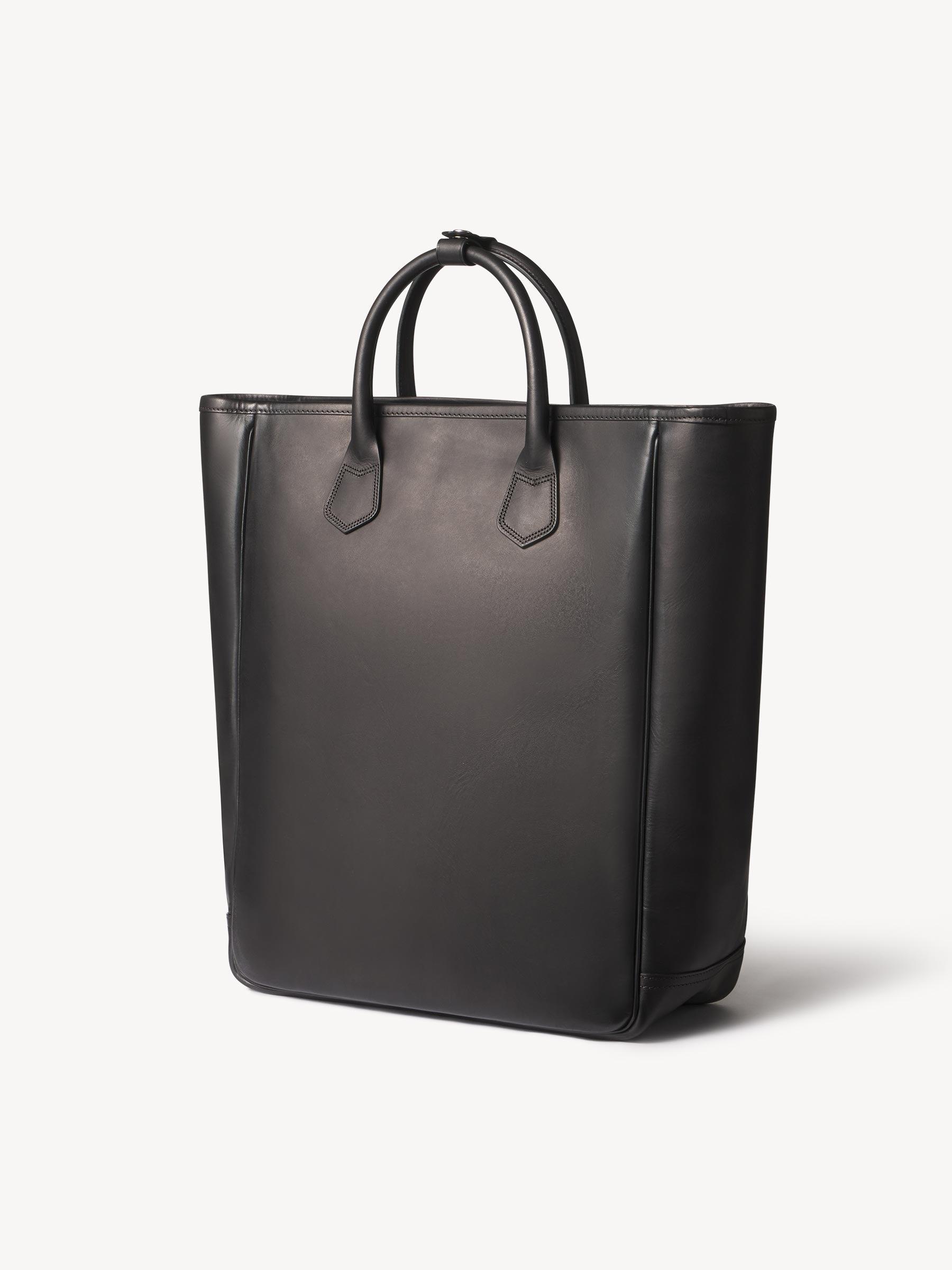 Black Italian Leather Carry-All Tote Product Image