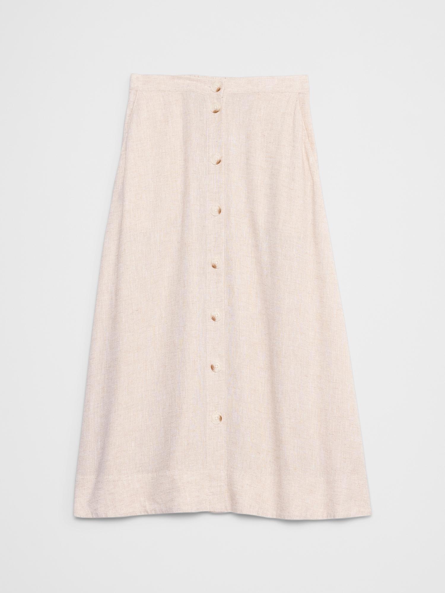 Linen-Blend Buttoned Midi Skirt Product Image