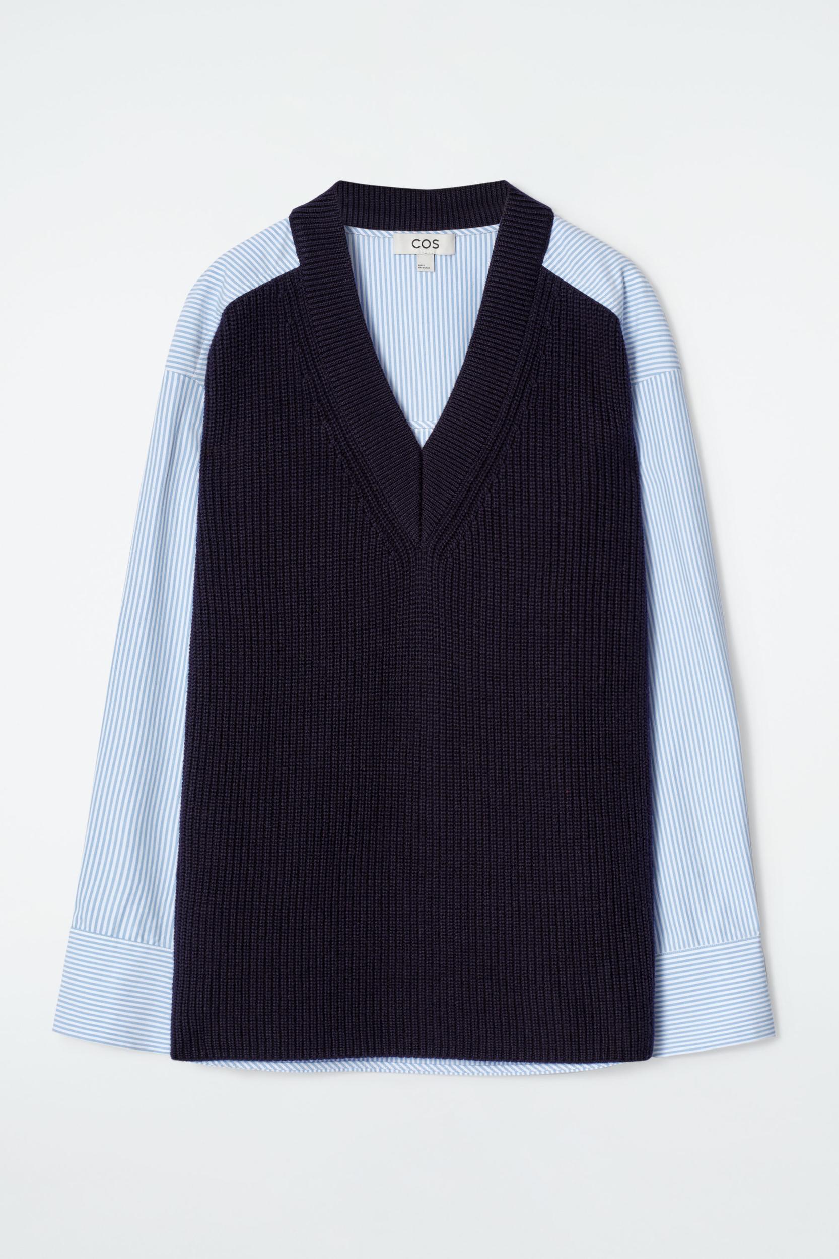DECONSTRUCTED POPLIN-PANELED WOOL SWEATER Product Image
