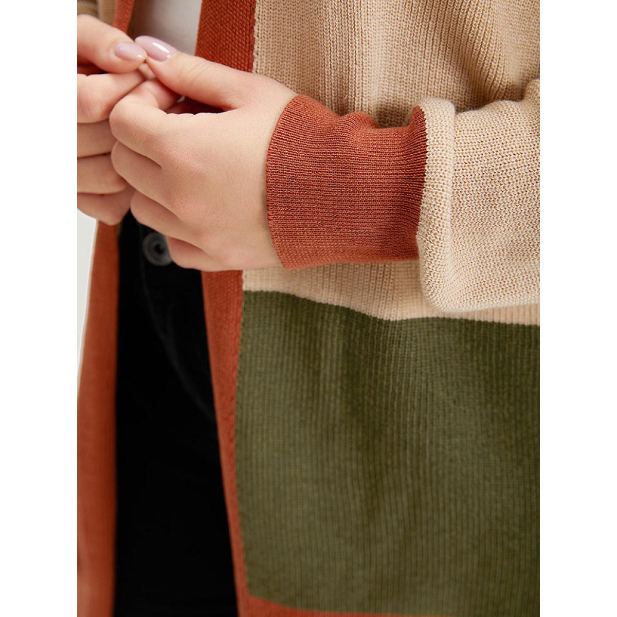 Plus Size Colorblock Contrast Split Side Cardigan Multicolor Women Casual Loose Long Sleeve Dailywear Cardigans BloomChic 14-16/1X Product Image