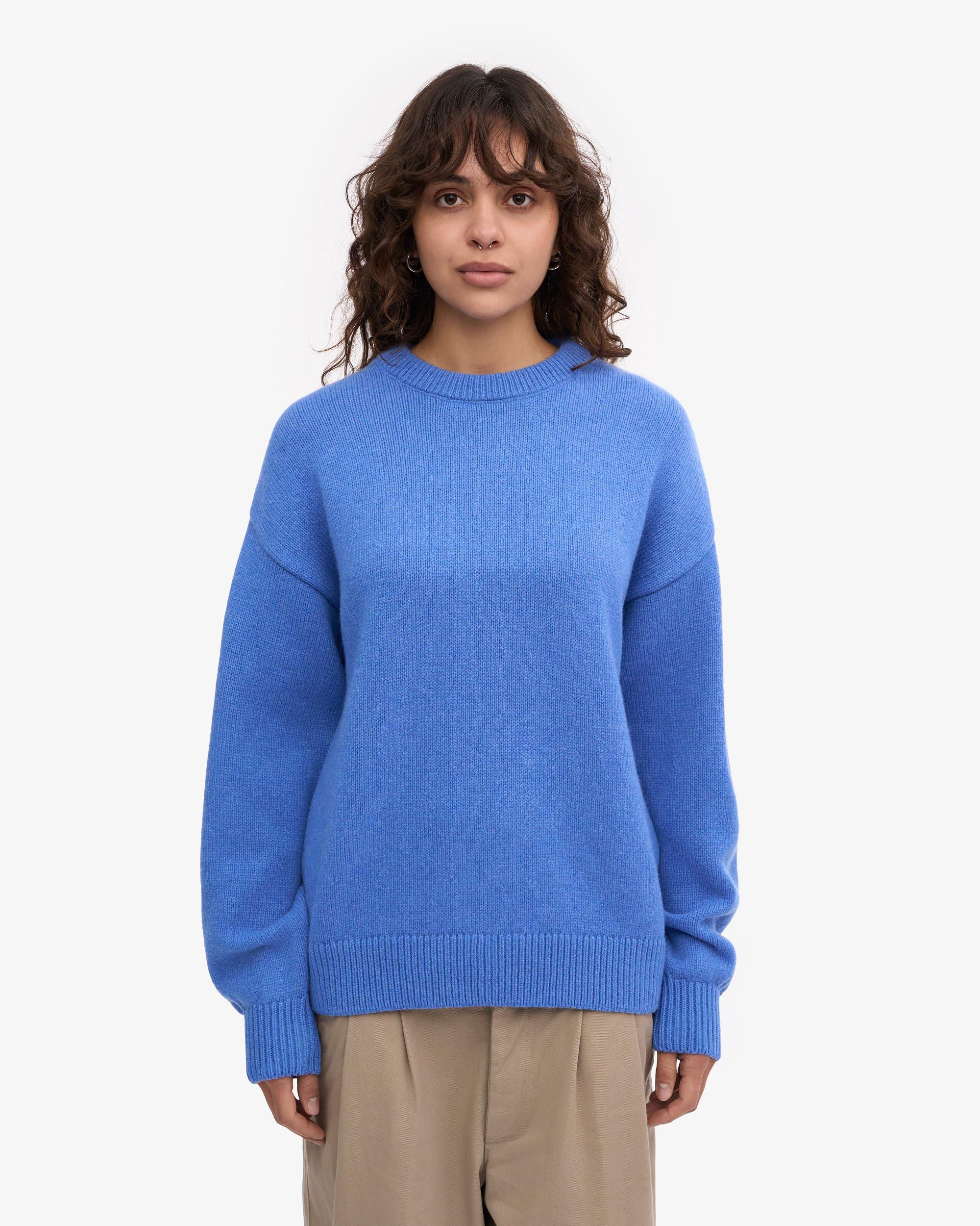 Oversized Merino Wool Crew - Pacific Blue Product Image