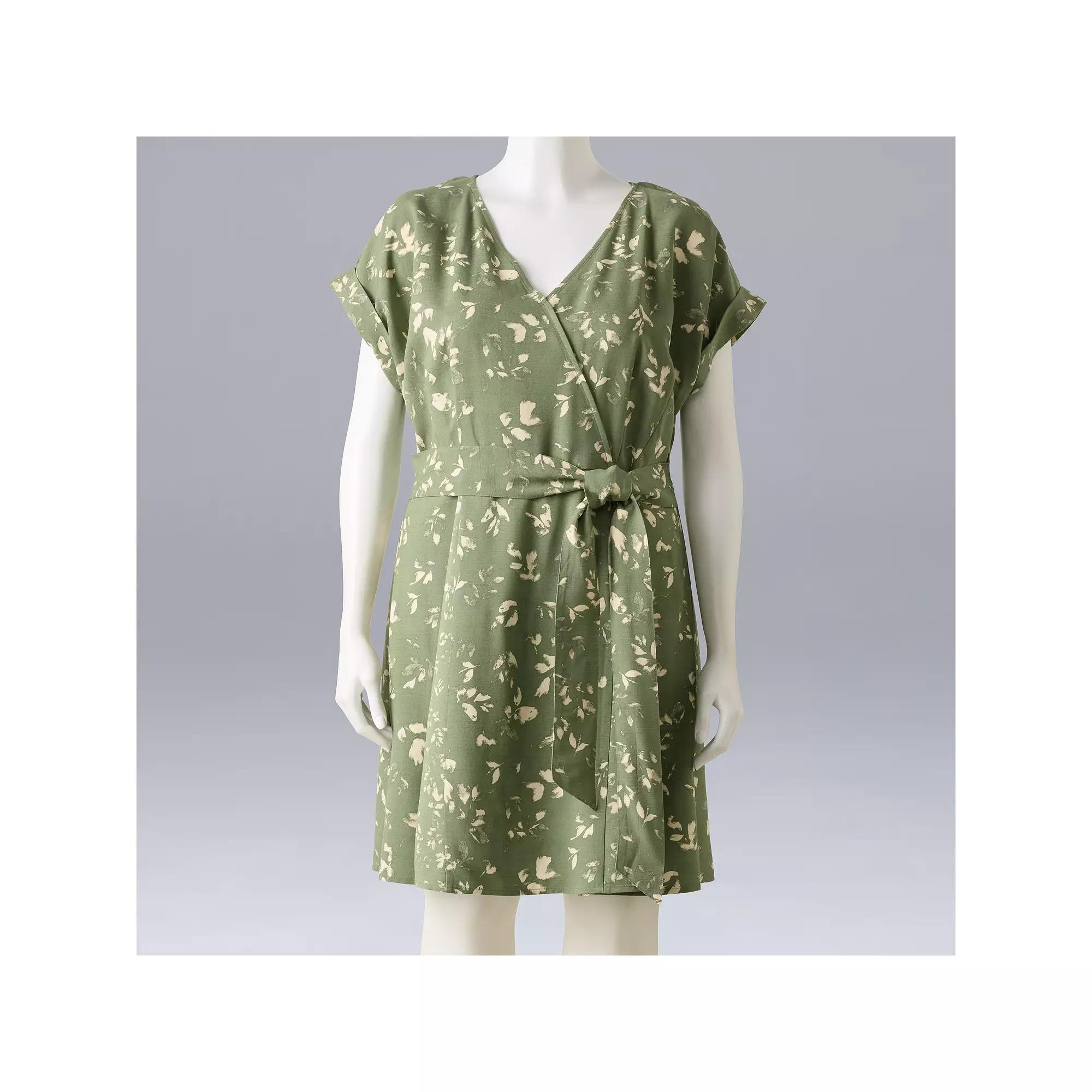 Plus Size Simply Vera Vera Wang Tie Front Dress, Women's, Size: 1XL, Large Green Petal Product Image