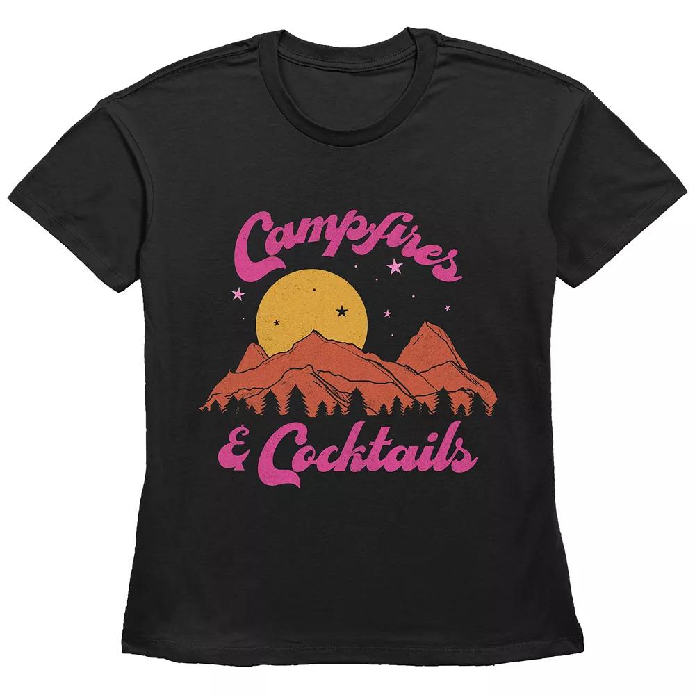 Women's Campfires & Cocktails Basic Fit Graphic Tee, Size: XL, Black Product Image
