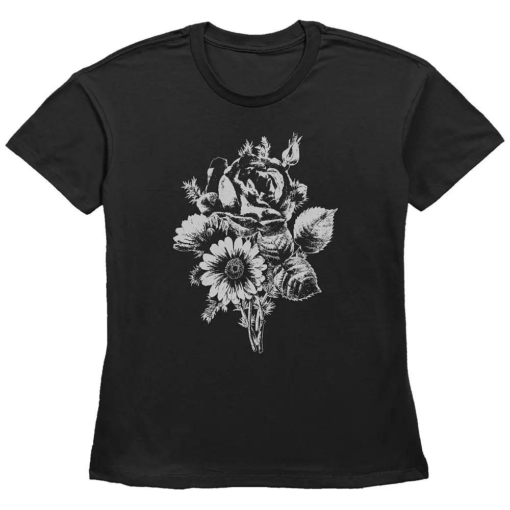 Women's Fifth Sun Black and White Flowers Bouquet Graphic Tee, Girl's,  Product Image