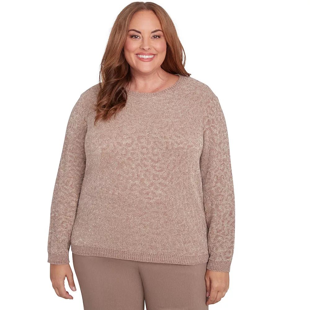 Plus Size Alfred Dunner Metallic Cheetah Textured Sweater, Women's, Size: 1XL, Fawn Product Image