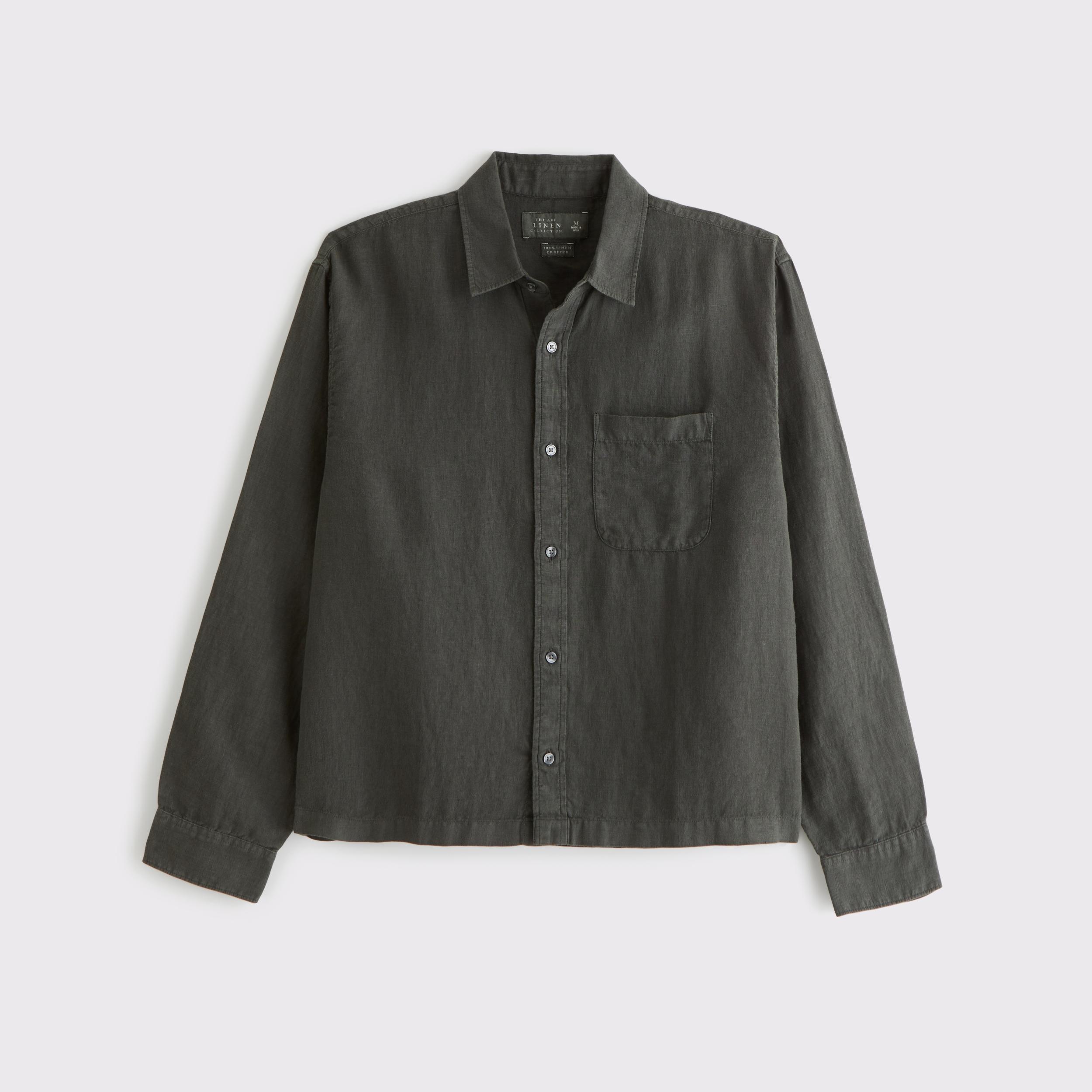 Cropped Linen Button-Up Shirt Product Image