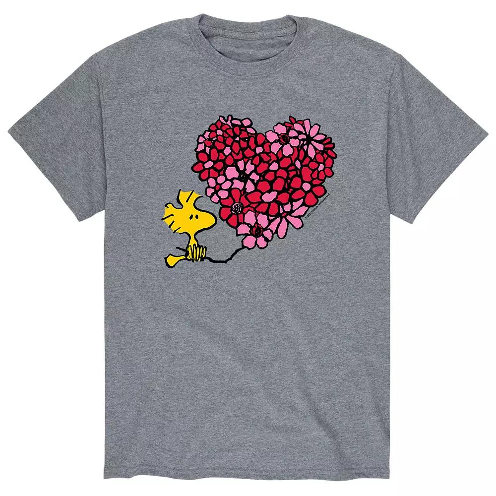 Men's Peanuts Woodstock Floral Heart Tee, Size: XS, Gray Product Image