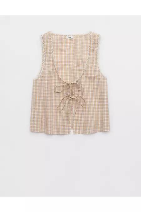 Aerie Off-Duty Poplin Tie Front Tank Top Women's Product Image