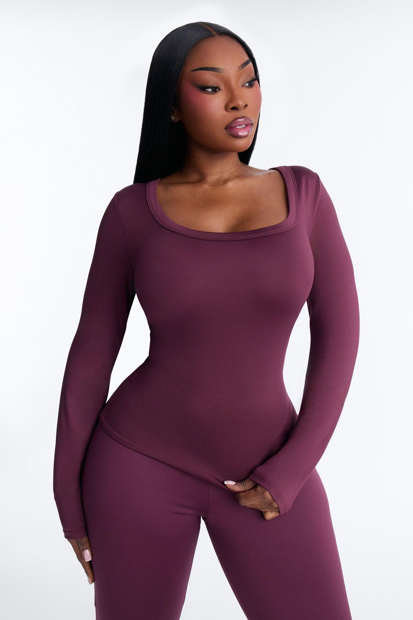 Contour Double Lined Scoop Neck Long Sleeve Top - Plum Female Product Image