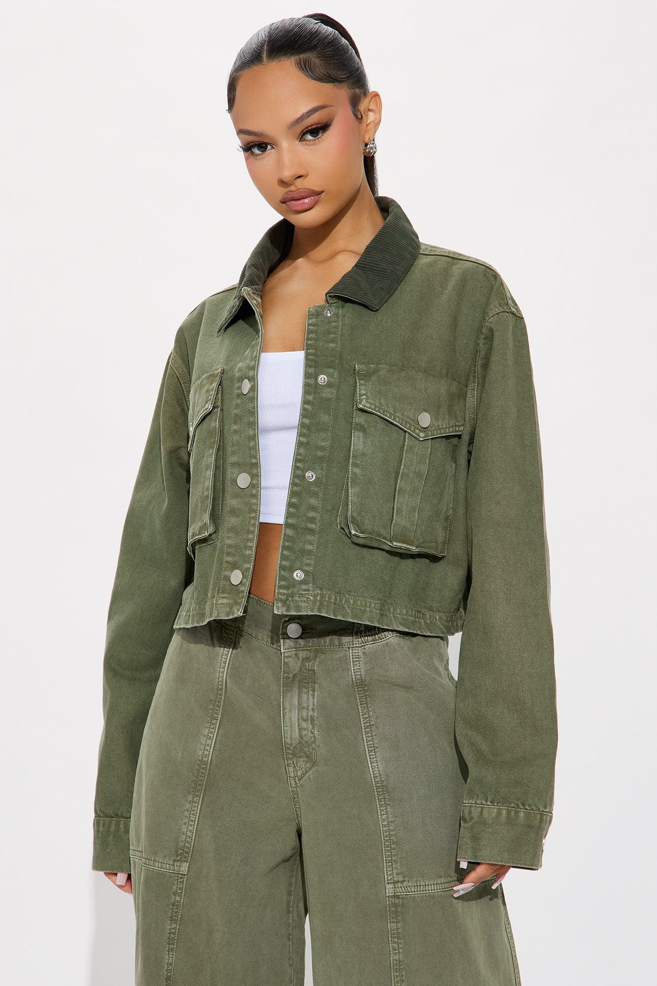 Cleo Cargo Trucker Jacket - Olive Female Product Image