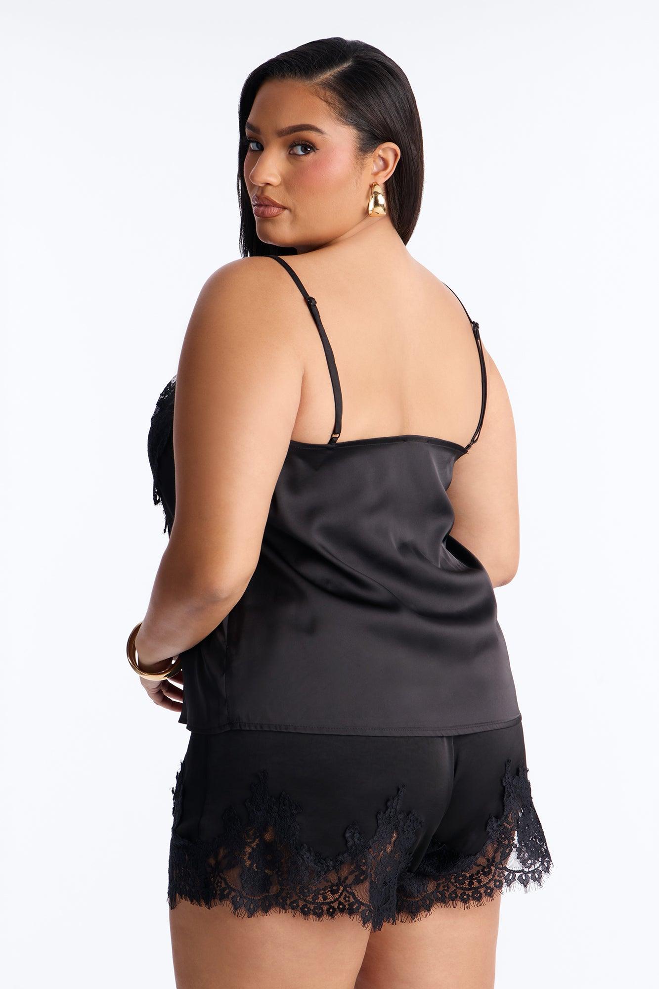 Little Secrets Lace Trim Satin Cami Top - Black Female Product Image