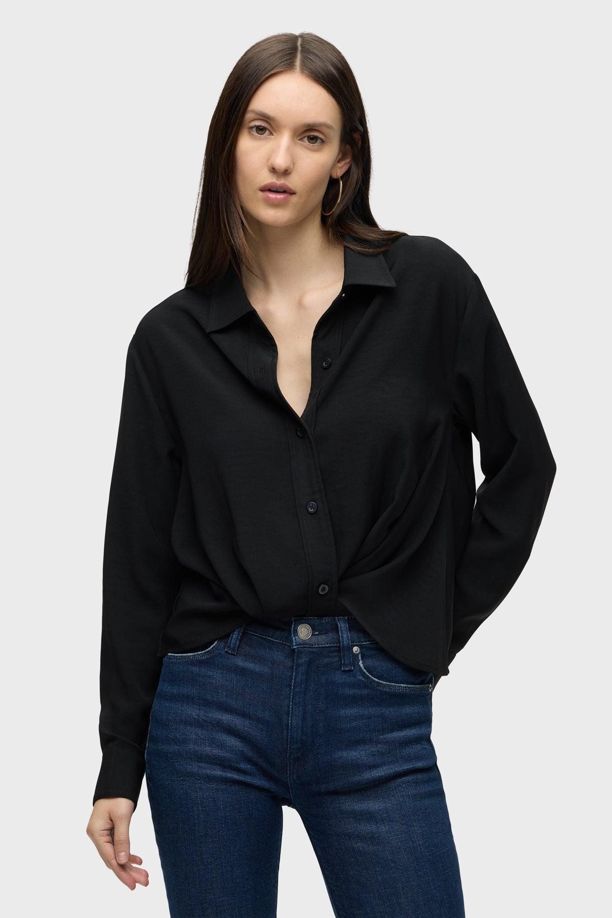 Long Sleeve Knotted Button Down Shirt Female Product Image