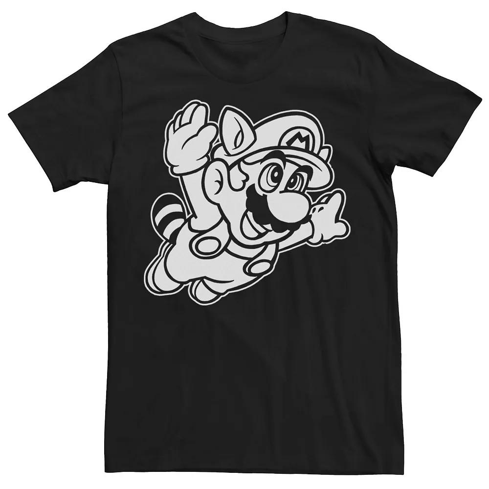 Men's Nintendo Super Mario 3 Raccoon Fly Line Art Tee,  Product Image