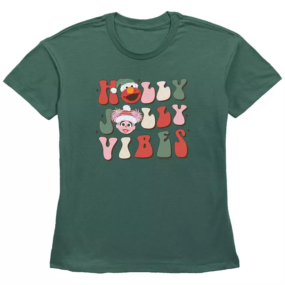 Women's PBS Kids Sesame Street Elmo And Abby Cadabby Holly Jolly Vibes Graphic Tee,  Product Image