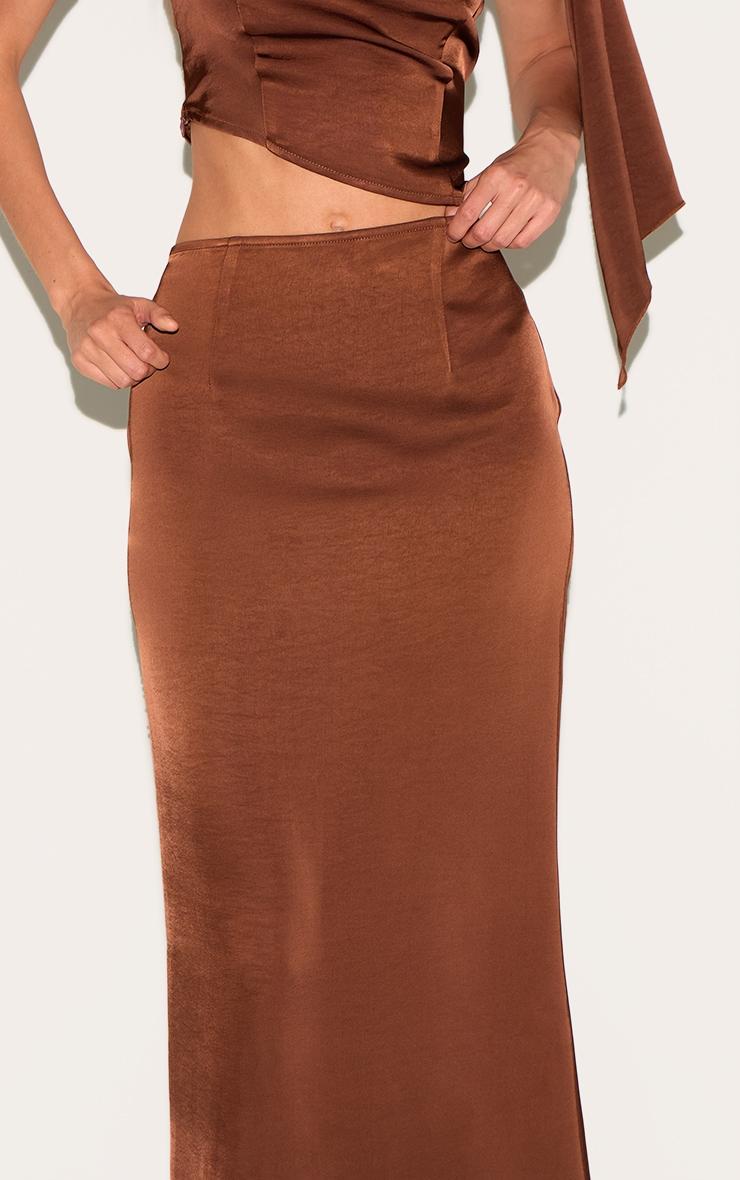 Chocolate Mid Rise Satin Maxi Skirt Product Image