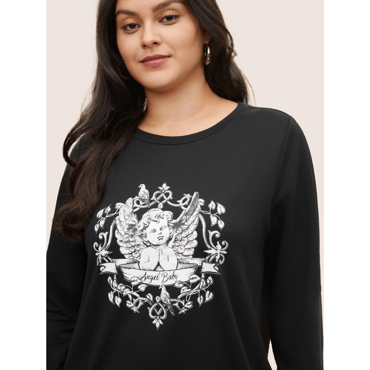 Plus Size Art & Design Graphic Crew Neck Sweatshirt Women Black Casual Non Everyday Sweatshirts BloomChic 10/M Product Image