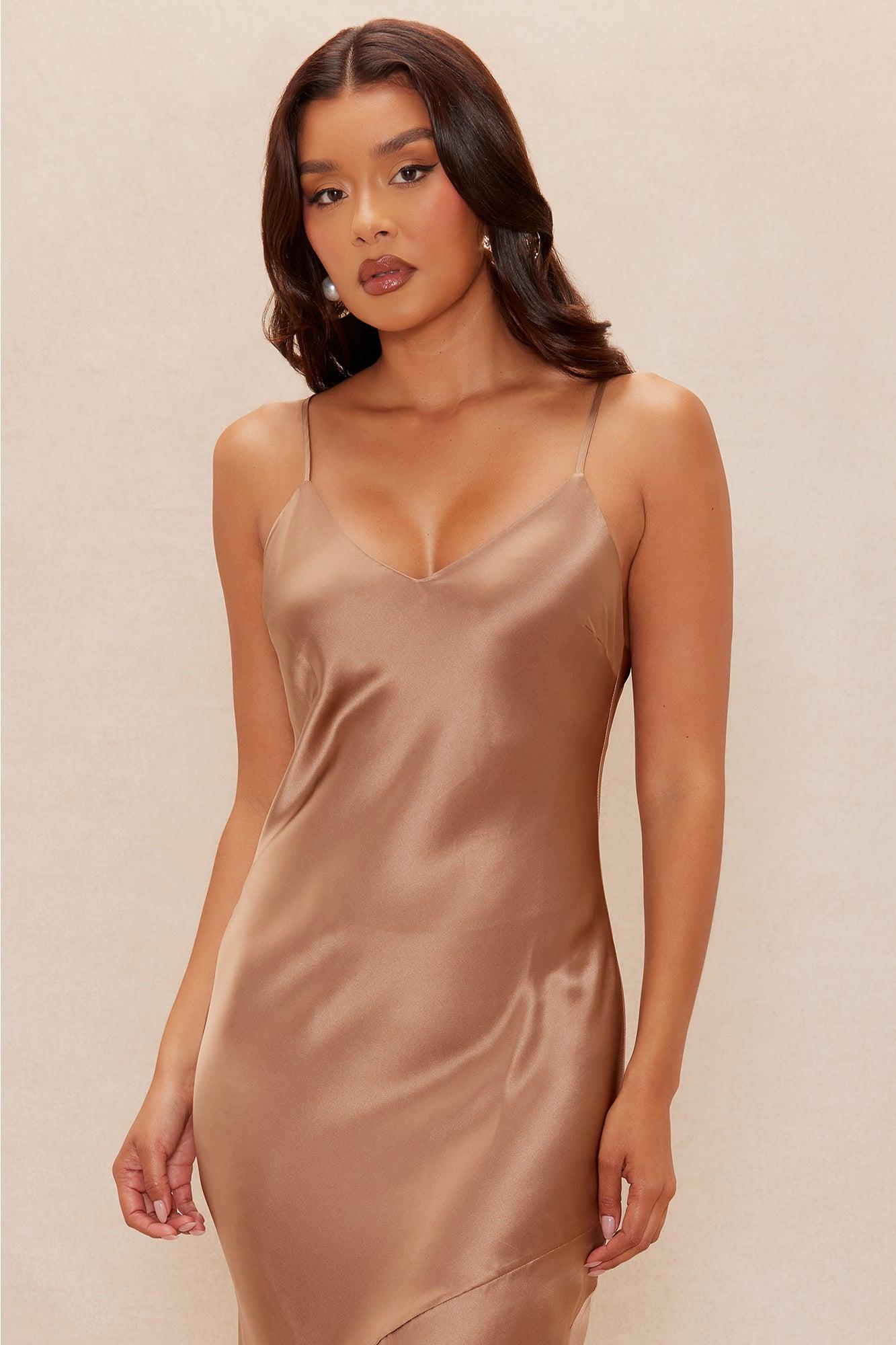 Cara Real Silk Maxi Dress - Taupe Product Image