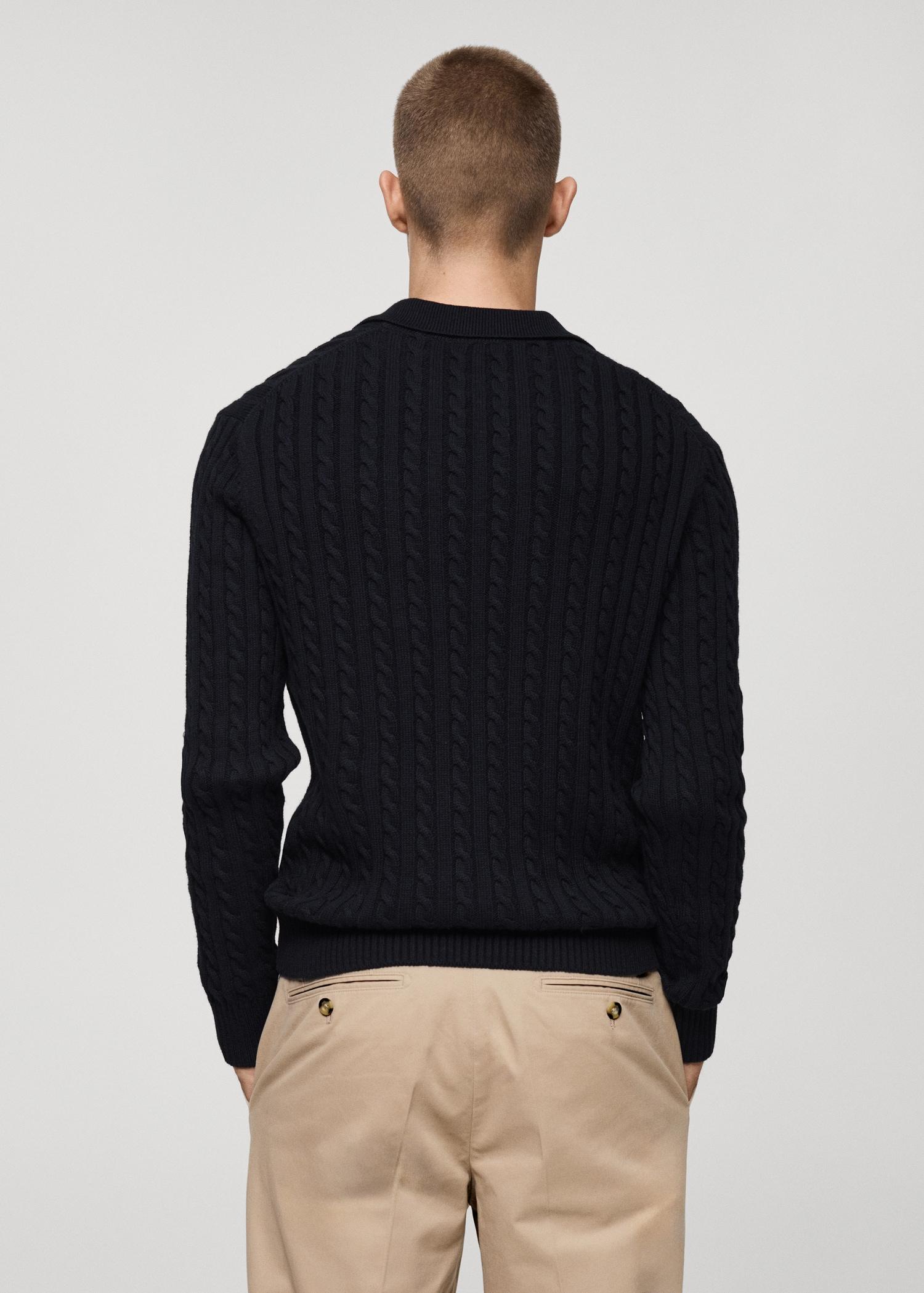 Medium braided-knit polo sweater - Men | MANGO USA Product Image