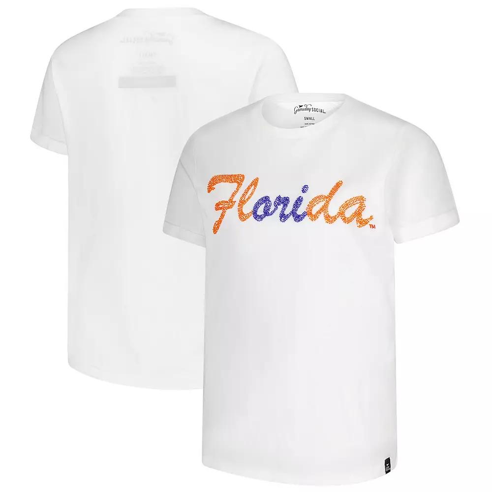 Women's White Florida Gators Hand Sewn Beaded Script T-Shirt,  Product Image