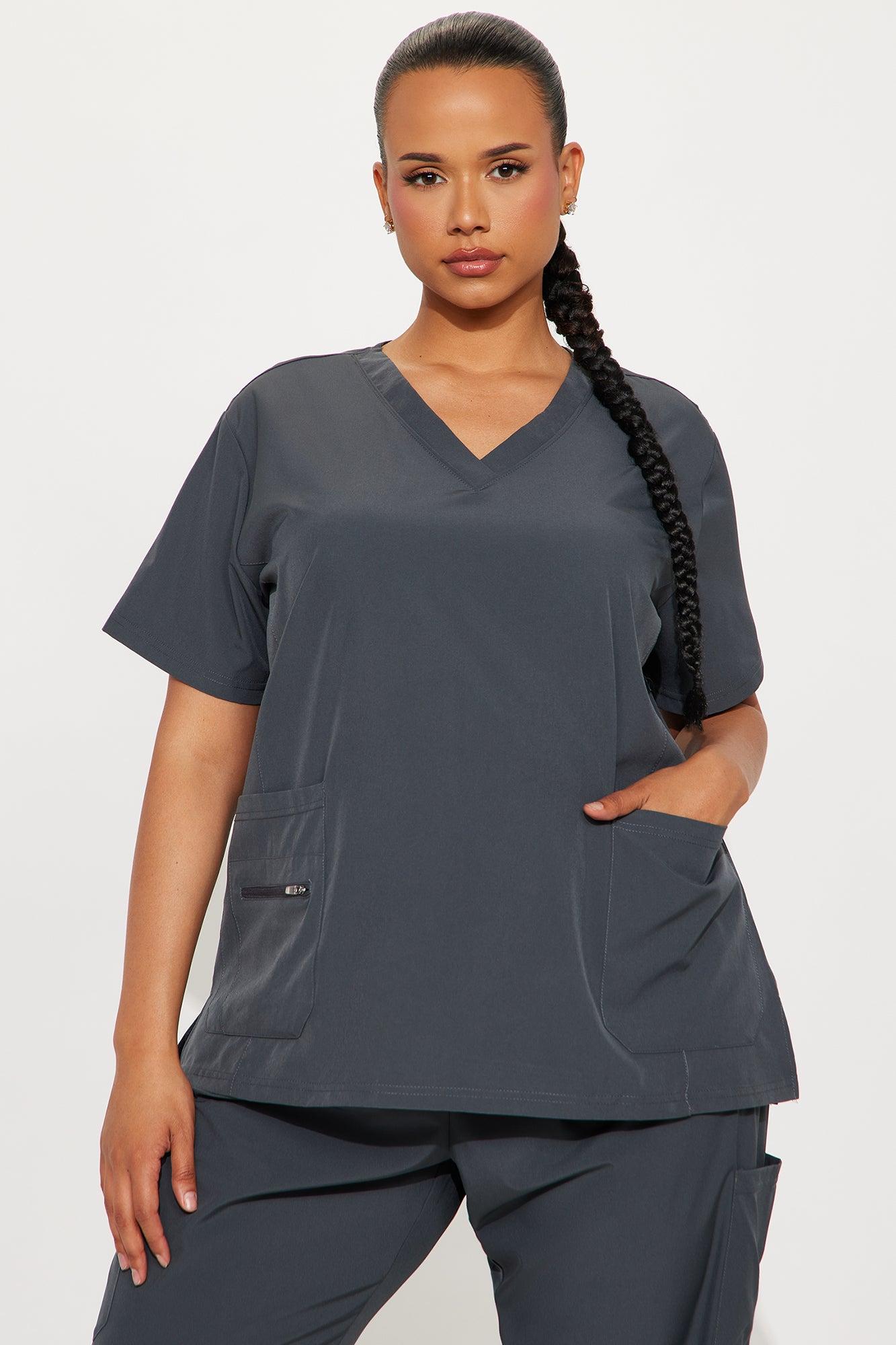 Essential 4 Way Stretch Scrub Uniform Jogger Set - Charcoal Female Product Image