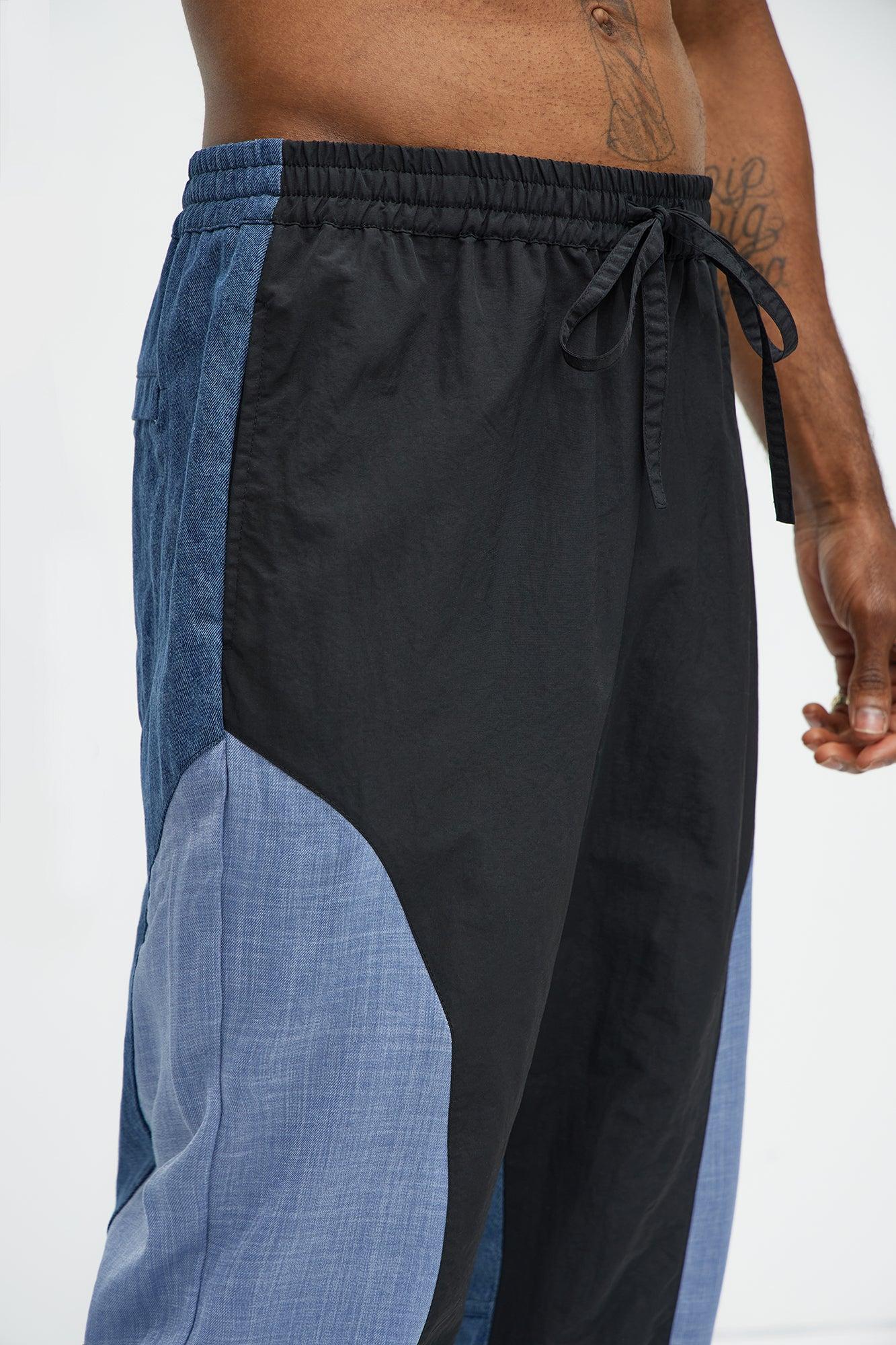 Baggy Colorblock And Denim Pants - Blue/combo Product Image