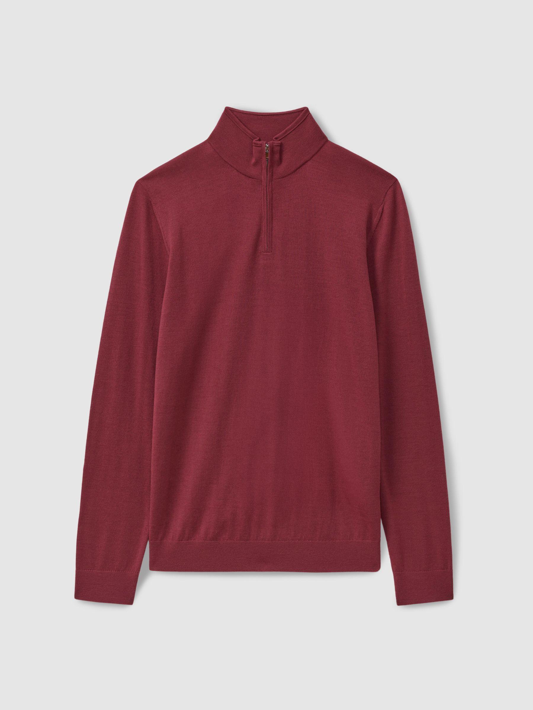 Merino Wool Half-Zip Polo Shirt in Cherry Pink Product Image