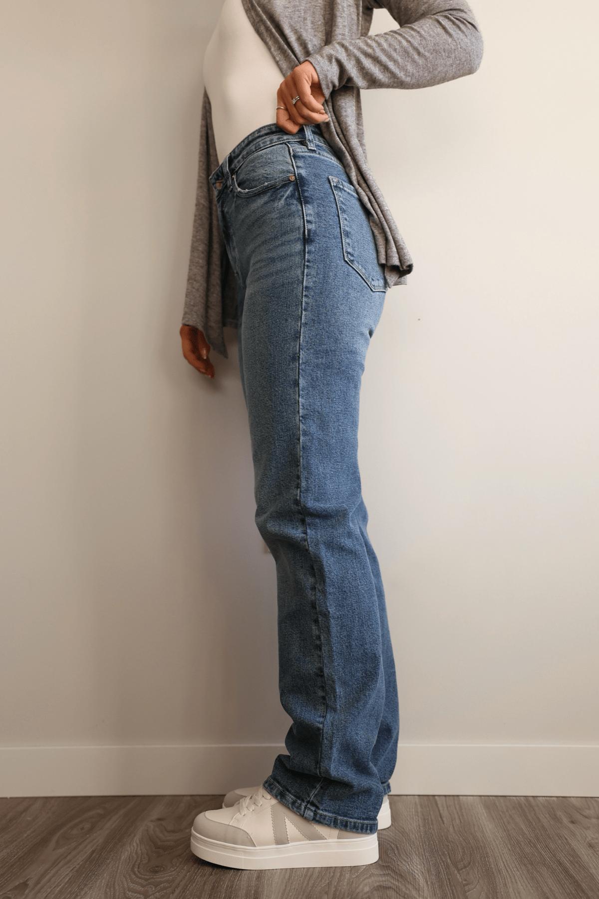 Medium Wash High Rise Relaxed Straight Leg Jeans - FINAL SALE Product Image