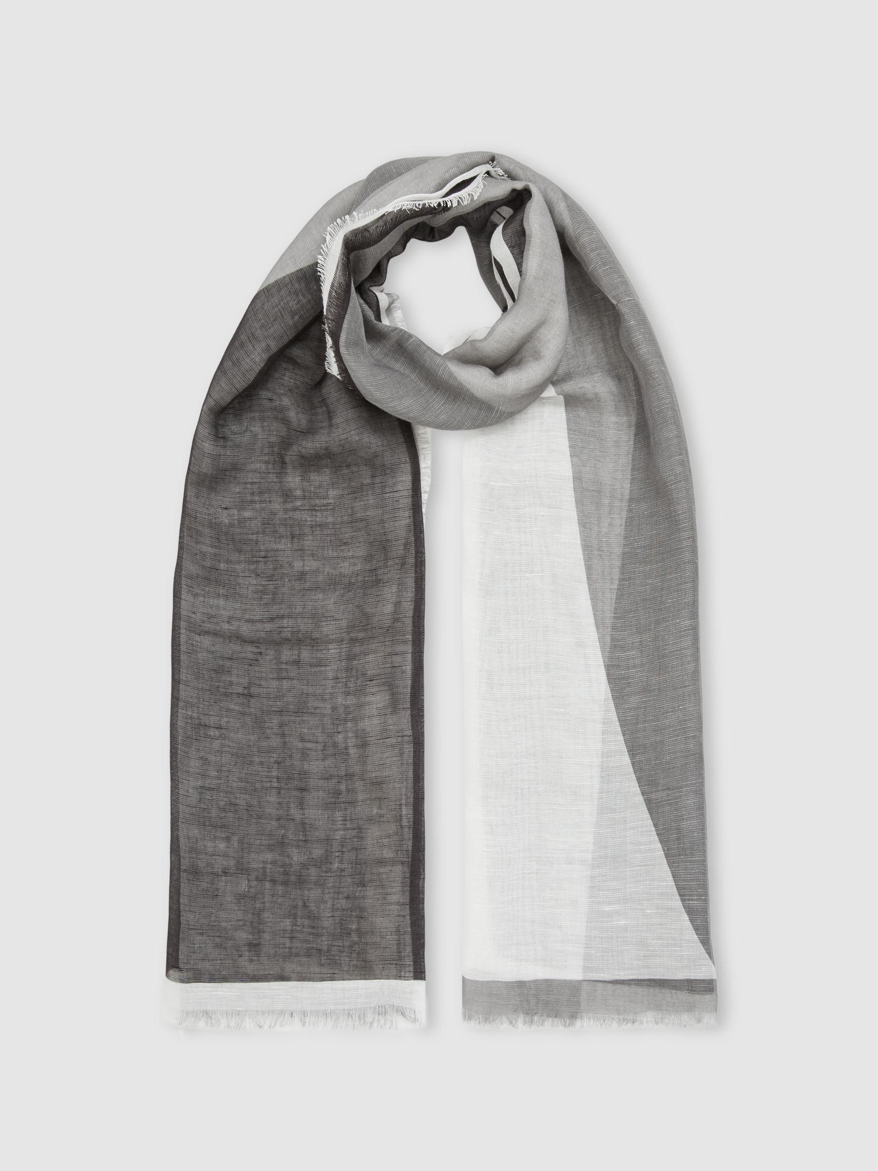 Linen-Blend Printed Scarf in Grey/White Product Image