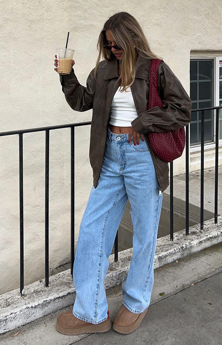 Abbi PU Vintage Brown Bomber Jacket Girls Product Image