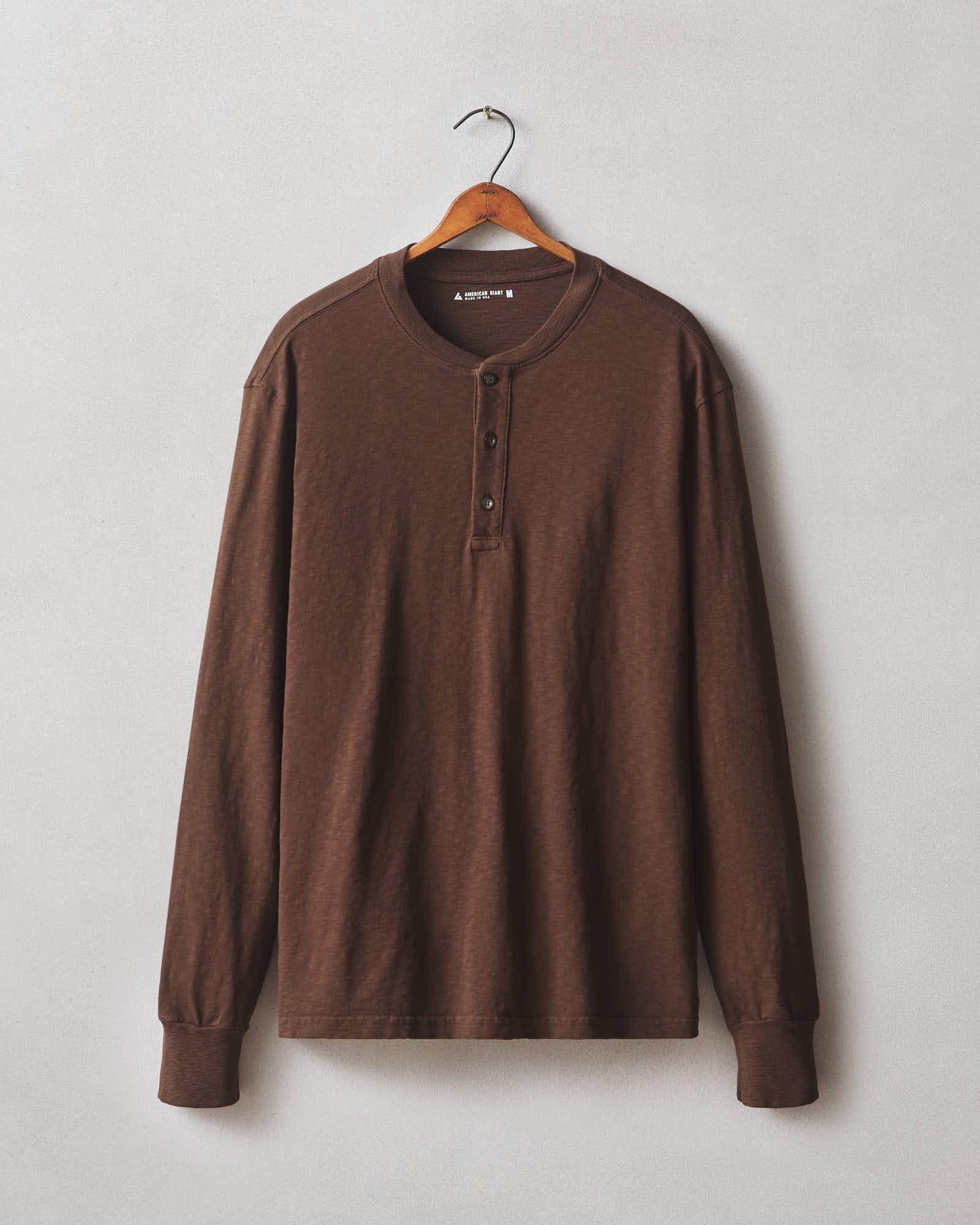 Men's Premium Slub Long Sleeve Henley - Chicory Coffee Product Image