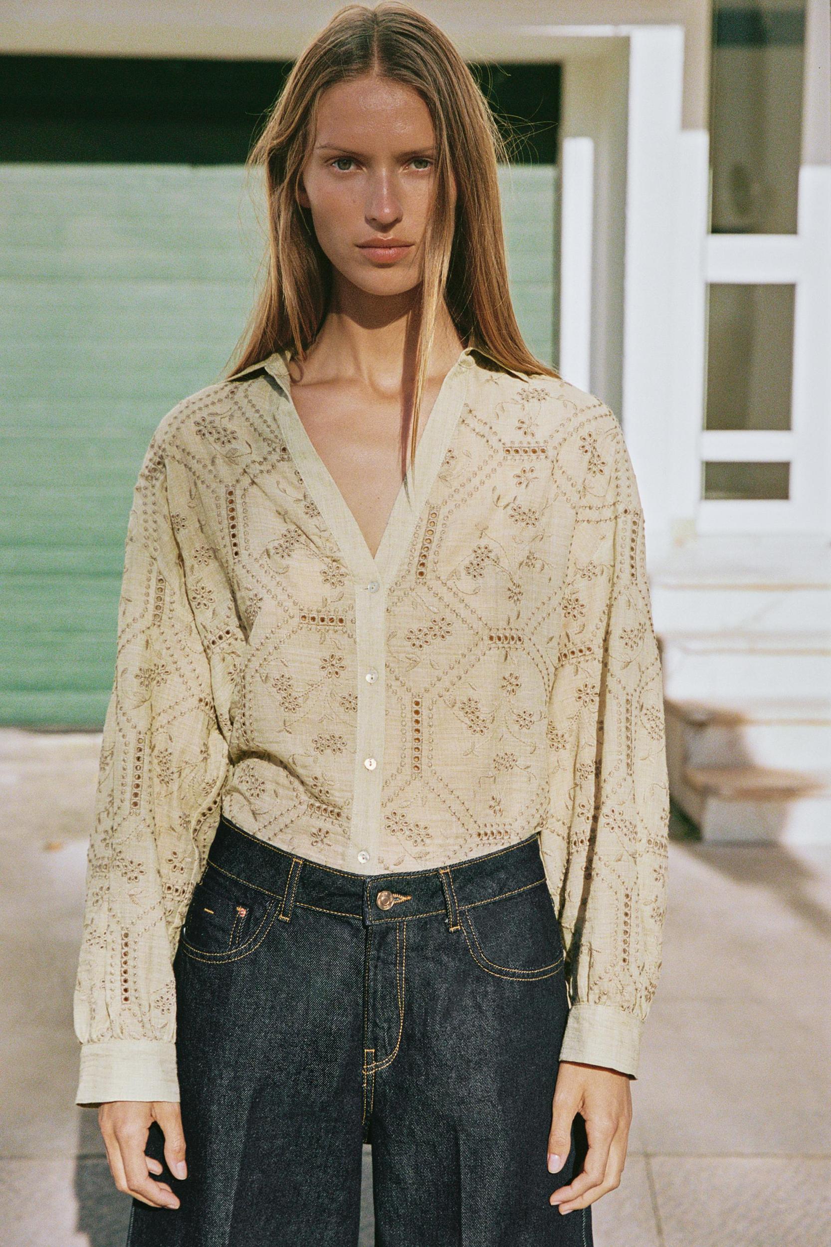 EMBROIDERED EYELET SHIRT Product Image